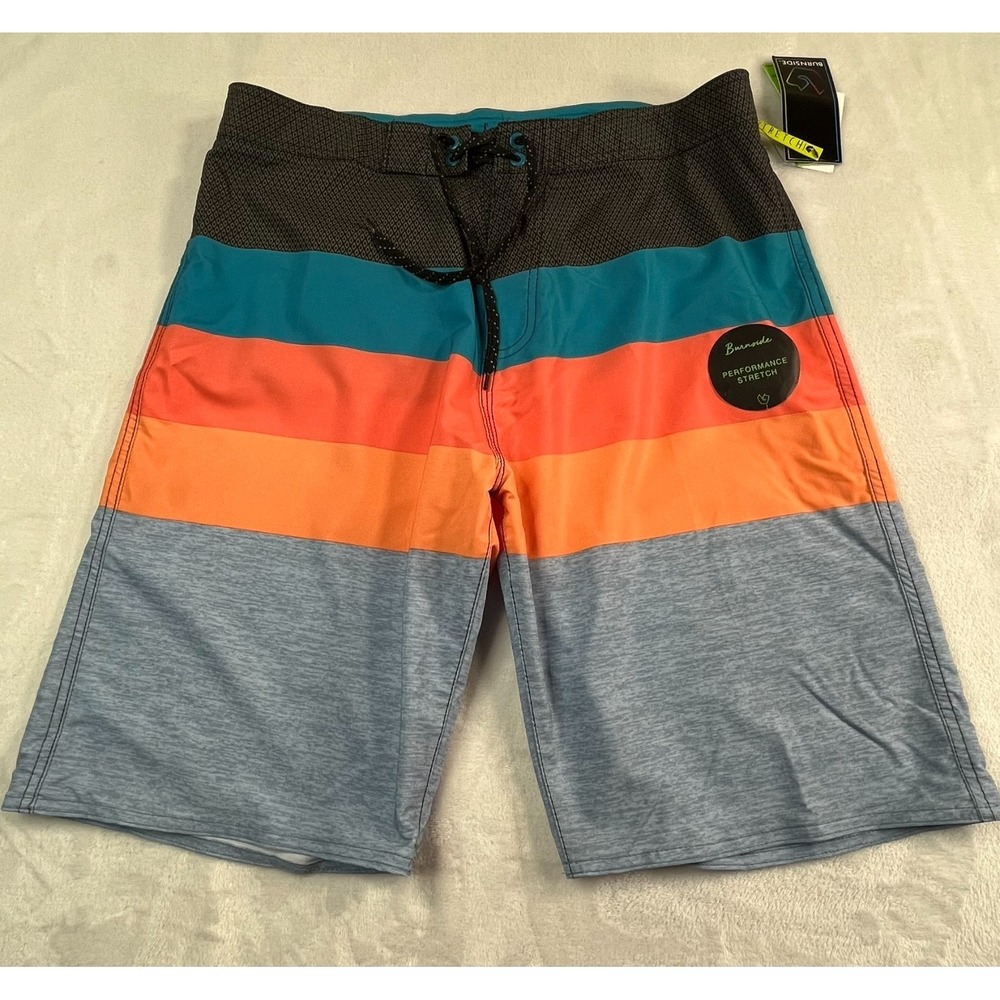 NWT Burnside‎ Mens 32 Board Shorts Performance Stretch 10" inseam Colorblock